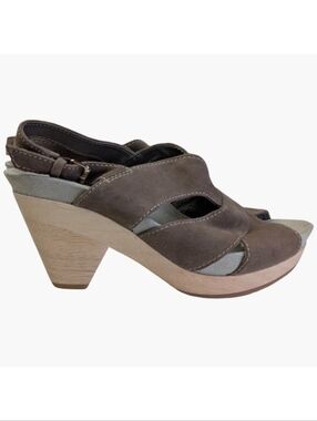 Earthies "Monaco" Leather Slingback Sandals With Wooden Heel | Size 8